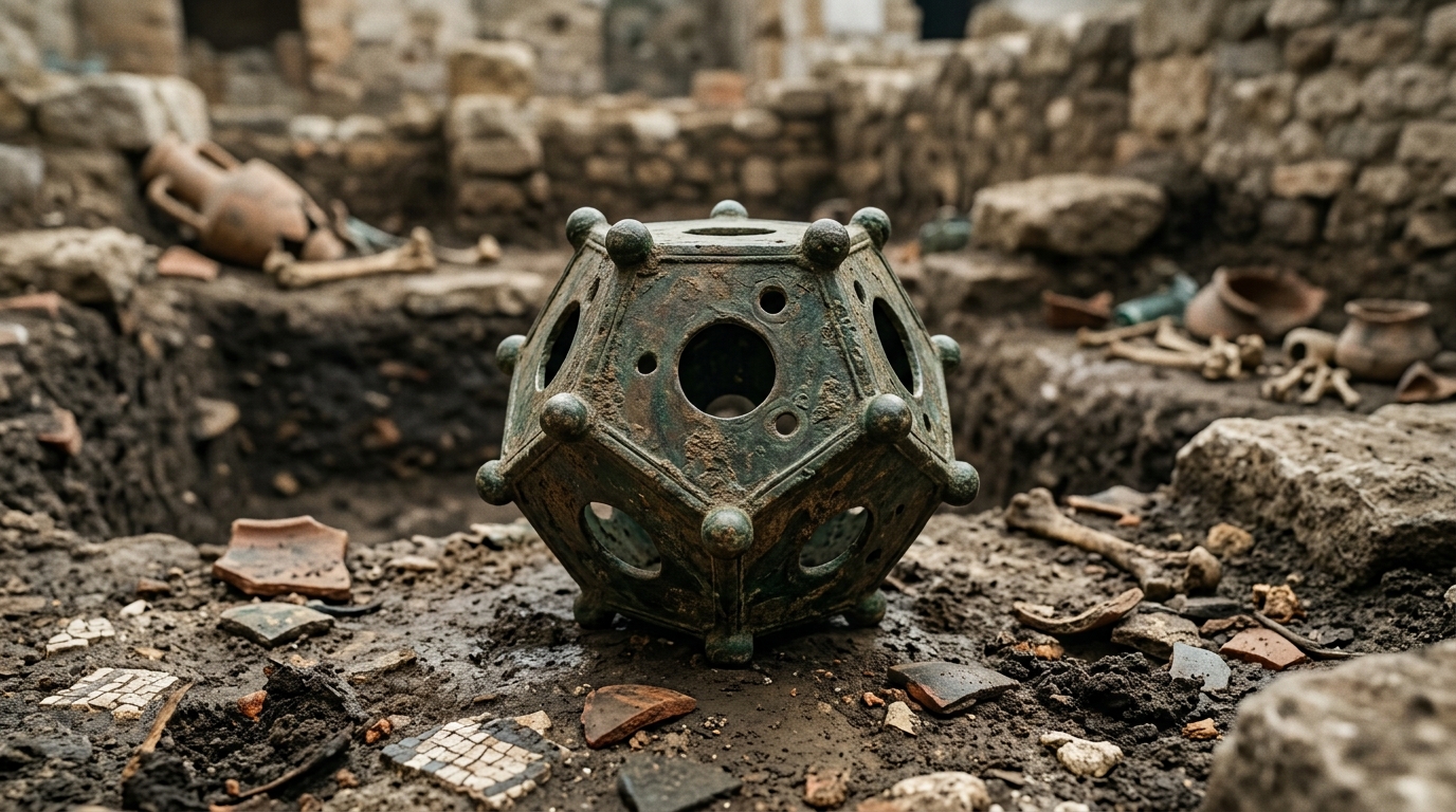 Ancient Roman dodecahedron discovered at an archaeological excavation site