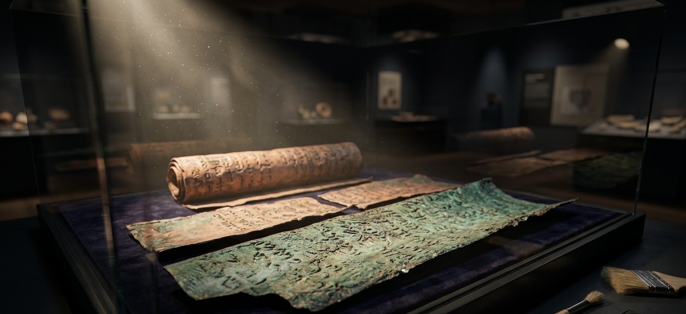 The Copper Scroll displayed in a museum