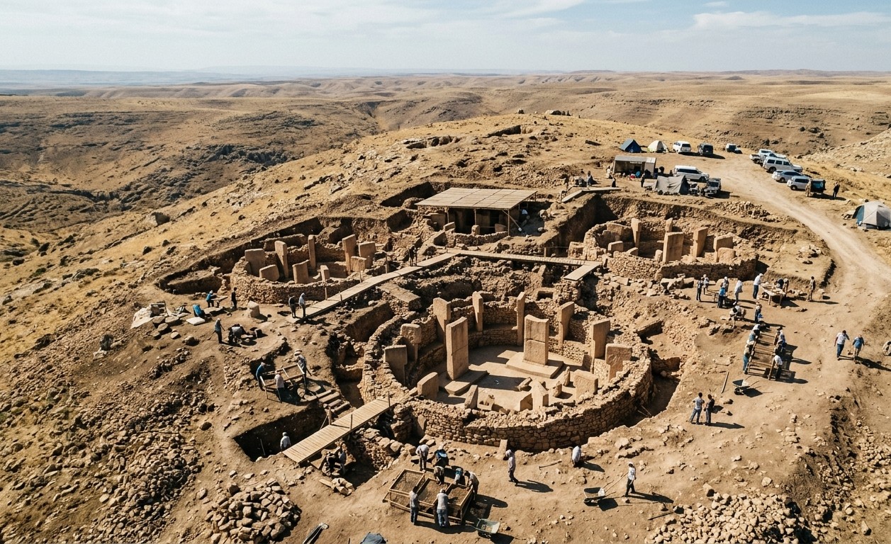 Gobekli Tepe archaeological excavation site in Tuekey