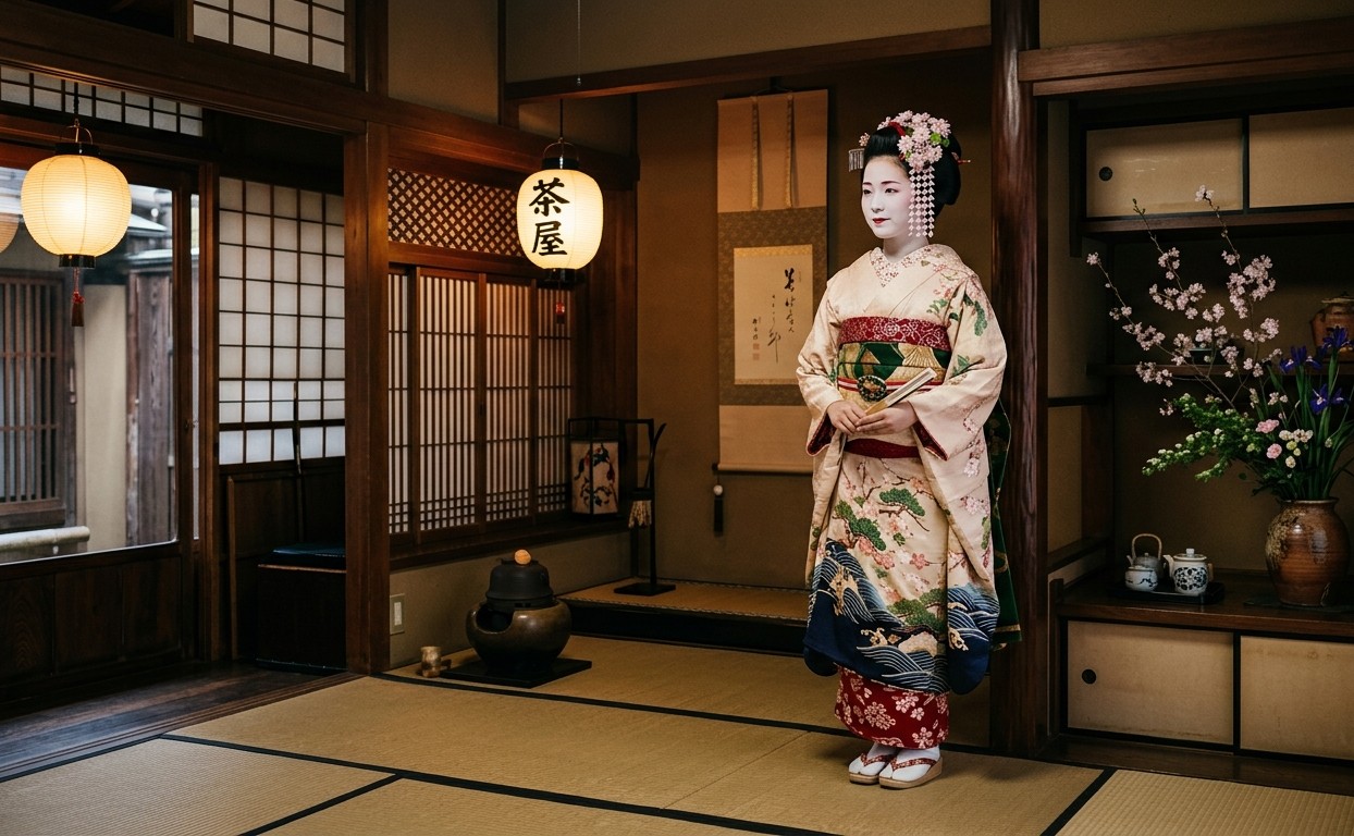Geisha in teaditional Japanese Kimono