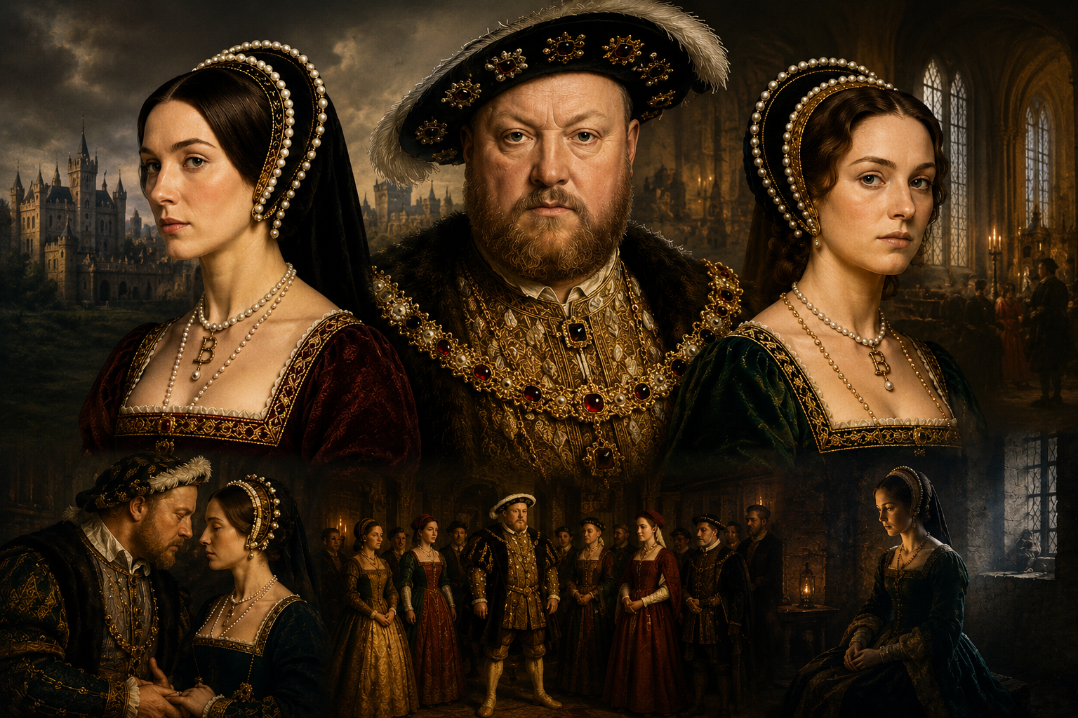Anne Boleyn , Mary Boleyn and Henry VIII in a Tudor royal court