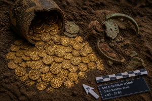 Archaeological discovery of the Great Baddow Hoard gold coins in Essex