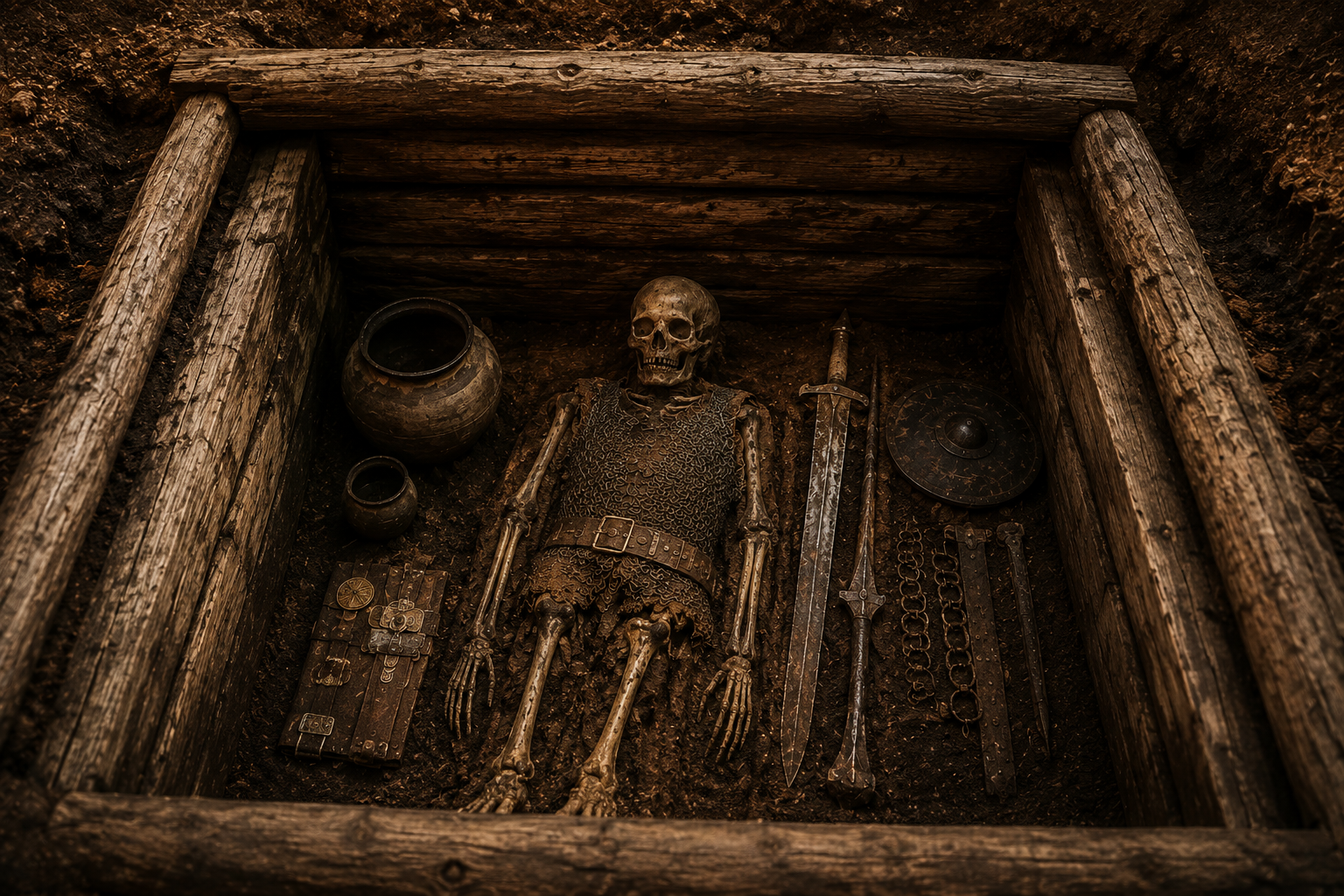 Suzdal chamber grave containing medieval weapons, coins and horse-riding equipment